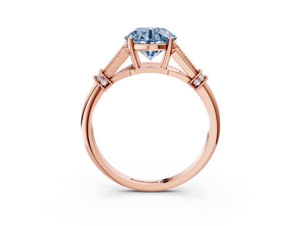 Rose gold Fancy Blue Round  Diamond Solitaire Ring with Floral Filigree and Pave Accents