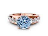 Rose gold Fancy Blue Round  Brilliant Solitaire with Side Stones on a Pave Band and Four-Prong Setting_24