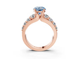 Rose gold Fancy Blue Round  Brilliant Solitaire with Side Stones on a Pave Band and Four-Prong Setting_93