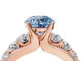 Rose gold Fancy Blue Round  Brilliant Solitaire with Side Stones on a Pave Band and Four-Prong Setting_94