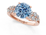 Rose gold Fancy Blue Round  Cluster Diamond Engagement Ring with Pavé Band and Four-Prong Setting_33