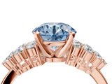 Rose gold Fancy Blue Round  Cluster Diamond Engagement Ring with Pavé Band and Four-Prong Setting_36
