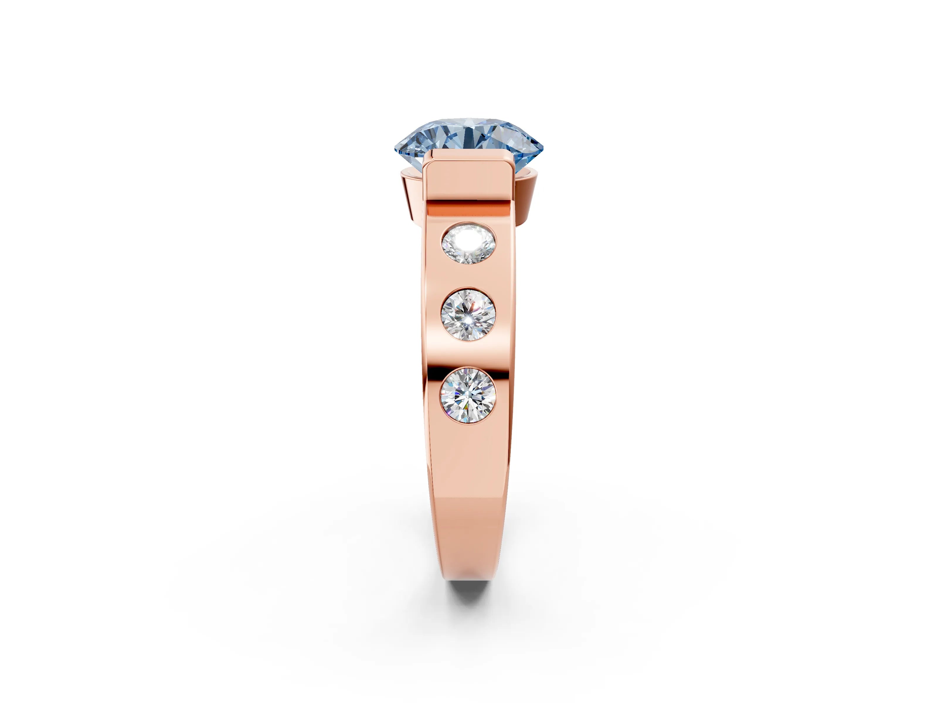 Rose gold Fancy Blue Round Cut Brilliant Channel-Set Diamond Ring with Bezel Prong Setting_2