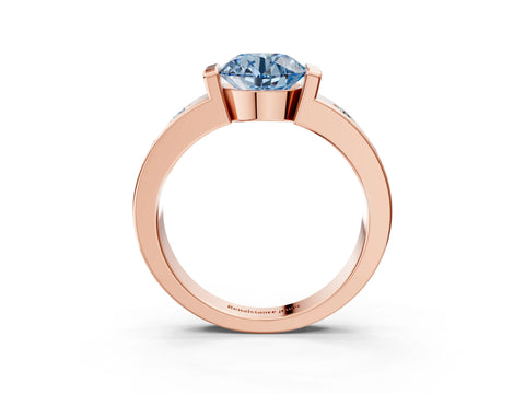 Rose gold Fancy Blue Round Cut Brilliant Channel-Set Diamond Ring with Bezel Prong Setting_3