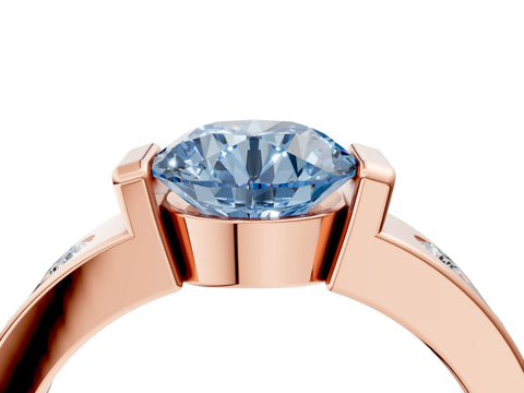 Rose gold Fancy Blue Round Cut Brilliant Channel-Set Diamond Ring with Bezel Prong Setting_4
