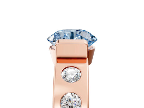 Rose gold Fancy Blue Round Cut Brilliant Channel-Set Diamond Ring with Bezel Prong Setting_5