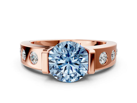 Rose gold Fancy Blue Round Cut Brilliant Channel-Set Diamond Ring with Bezel Prong Setting