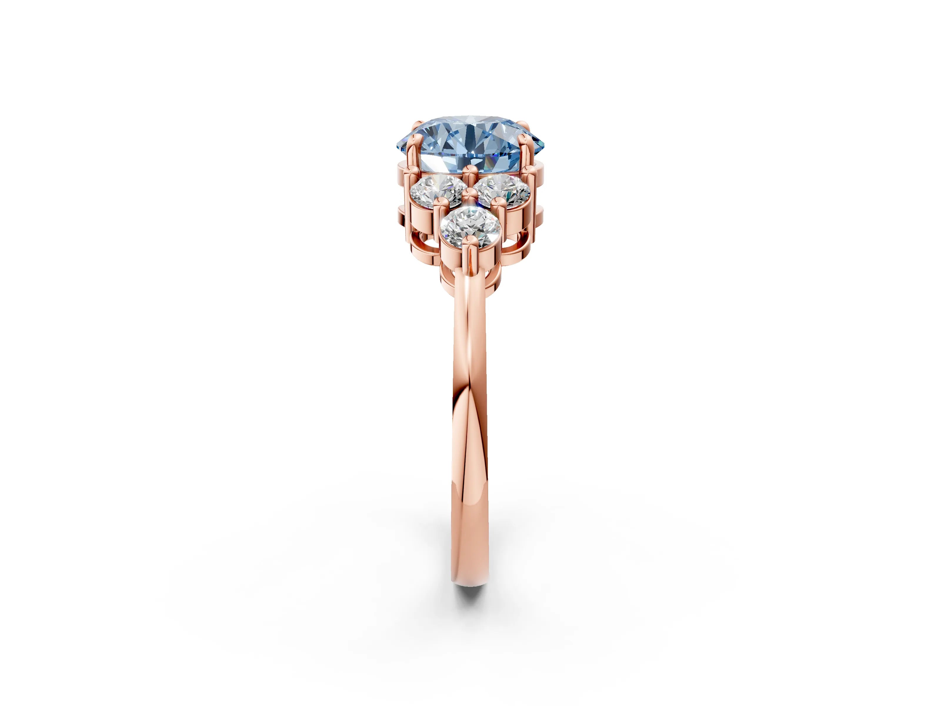 Rose gold Fancy Blue Round Cut Brilliant Diamond Cluster Accent Solitaire Ring with Prong Setting_2