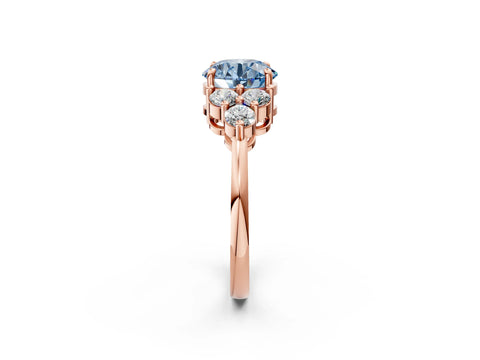 Rose gold Fancy Blue Round Cut Brilliant Diamond Cluster Accent Solitaire Ring with Prong Setting_2