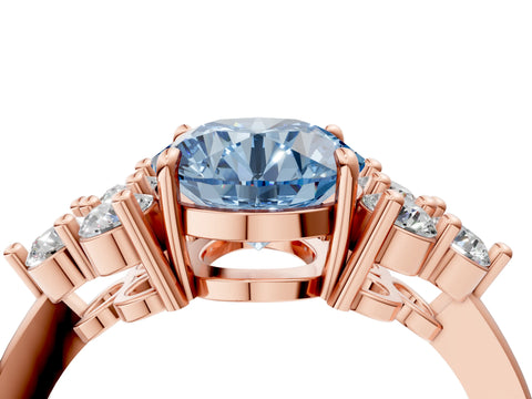 Rose gold Fancy Blue Round Cut Brilliant Diamond Cluster Accent Solitaire Ring with Prong Setting_4