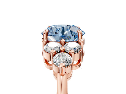 Rose gold Fancy Blue Round Cut Brilliant Diamond Cluster Accent Solitaire Ring with Prong Setting_5
