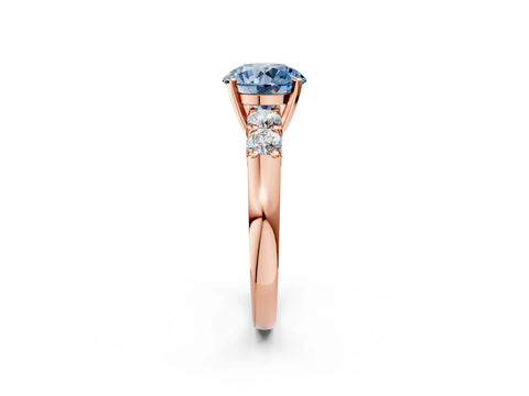 Rose gold Fancy Blue Round Cut Brilliant Diamond Five-Stone Engagement Ring with Prong Setting on a Classic Band_5