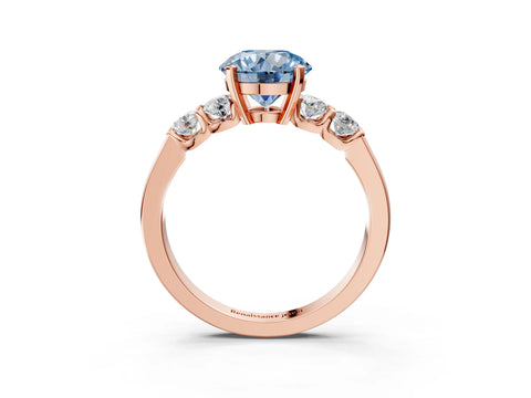Rose gold Fancy Blue Round Cut Brilliant Diamond Five-Stone Engagement Ring with Prong Setting on a Classic Band_6