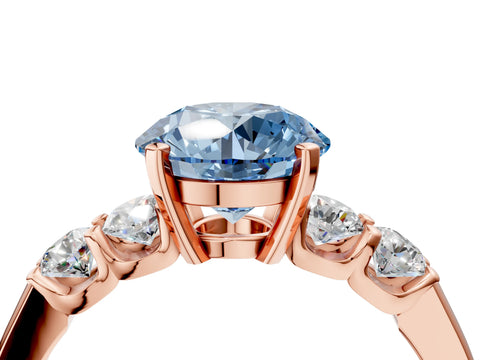 Rose gold Fancy Blue Round Cut Brilliant Diamond Five-Stone Engagement Ring with Prong Setting on a Classic Band_7