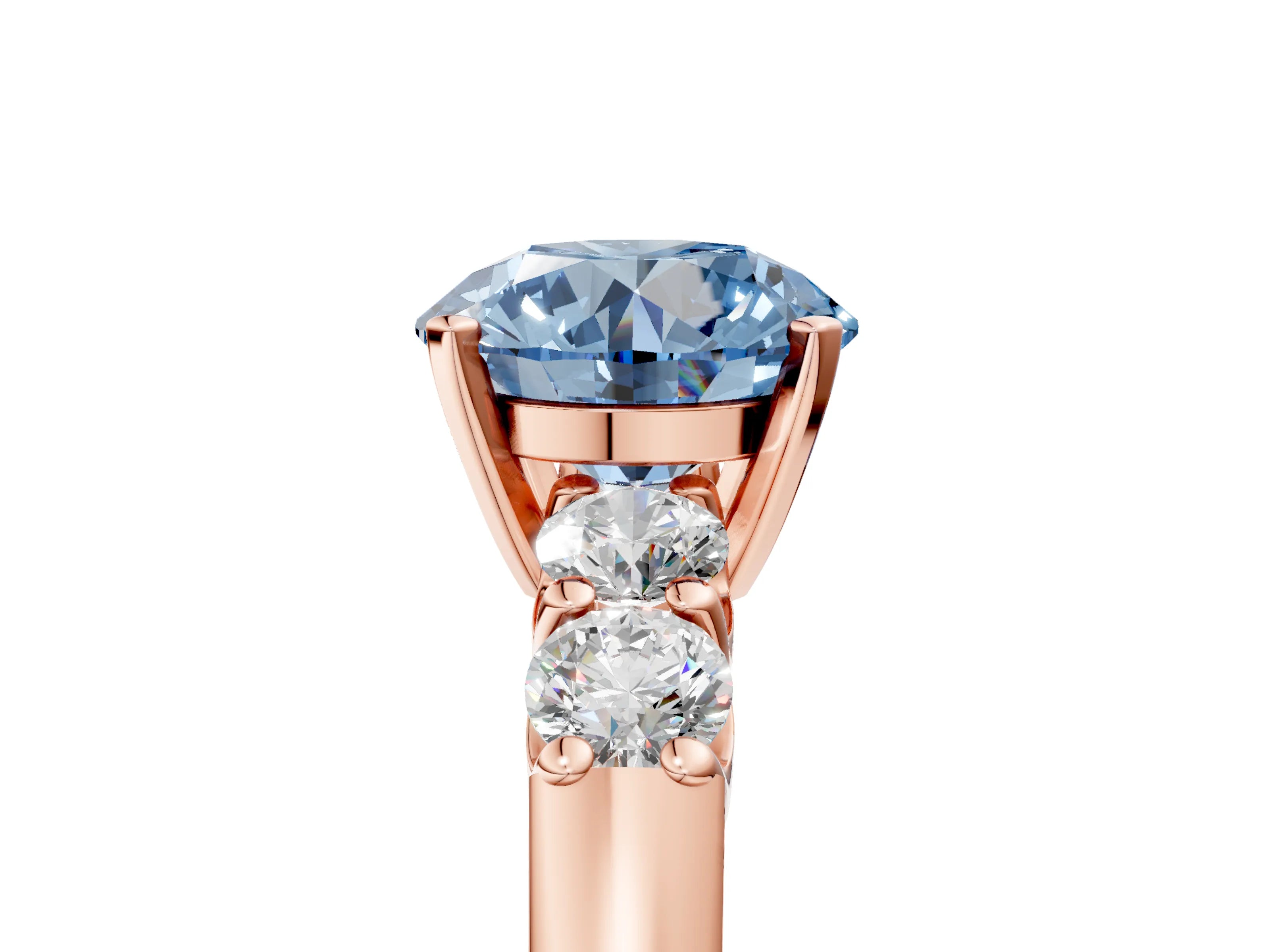 Rose gold Fancy Blue Round Cut Brilliant Diamond Five-Stone Engagement Ring with Prong Setting on a Classic Band_8