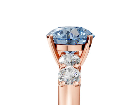 Rose gold Fancy Blue Round Cut Brilliant Diamond Five-Stone Engagement Ring with Prong Setting on a Classic Band_8