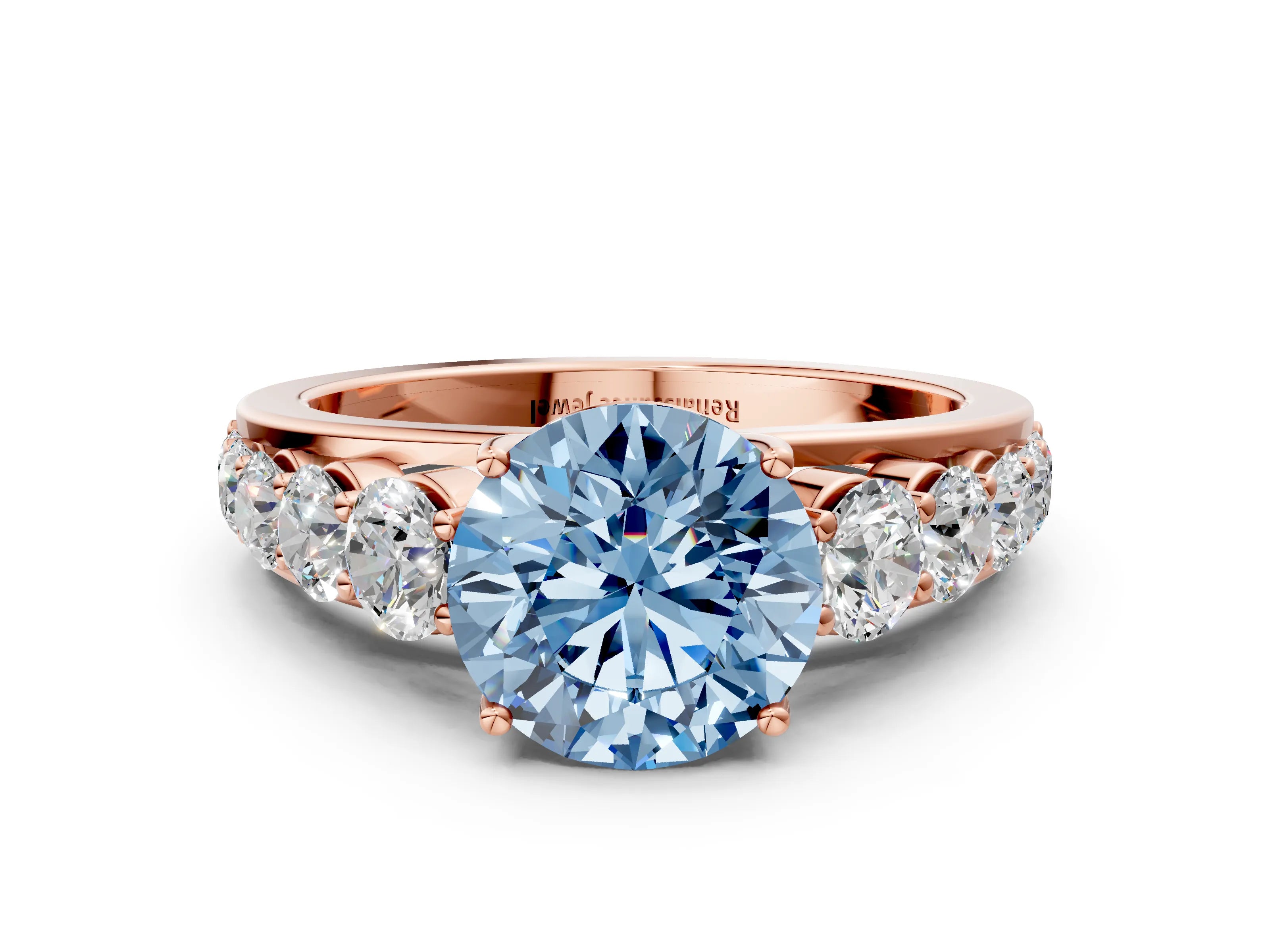 Rose gold Fancy Blue Round Cut Brilliant Diamond Pavé Band with Six-Prong Setting