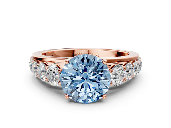Rose gold Fancy Blue Round Cut Brilliant Diamond Pavé Band with Six-Prong Setting