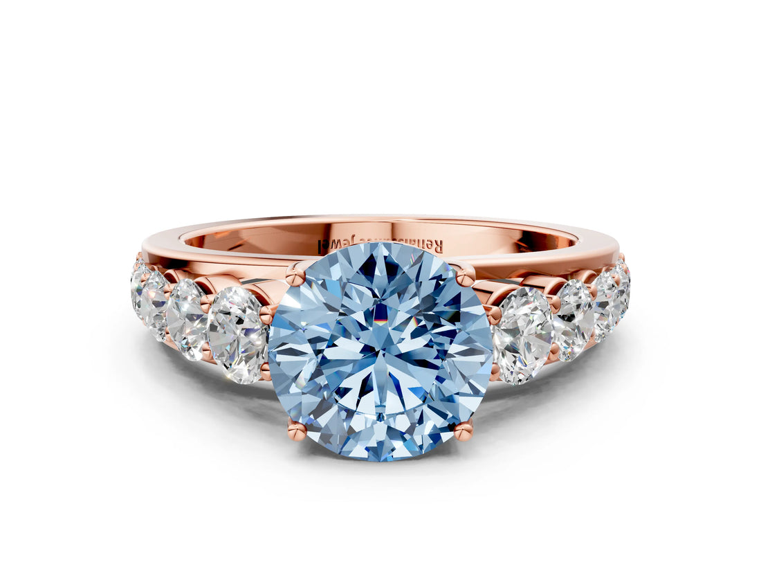 Rose gold Fancy Blue Round Cut Brilliant Diamond Pavé Band with Six-Prong Setting_12