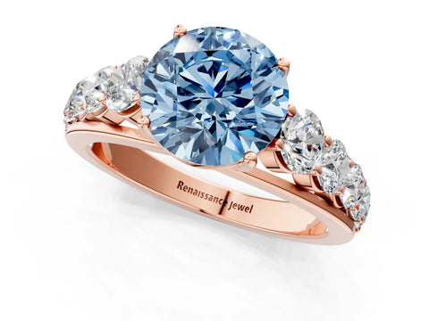 Rose gold Fancy Blue Round Cut Brilliant Diamond Pavé Band with Six-Prong Setting_1