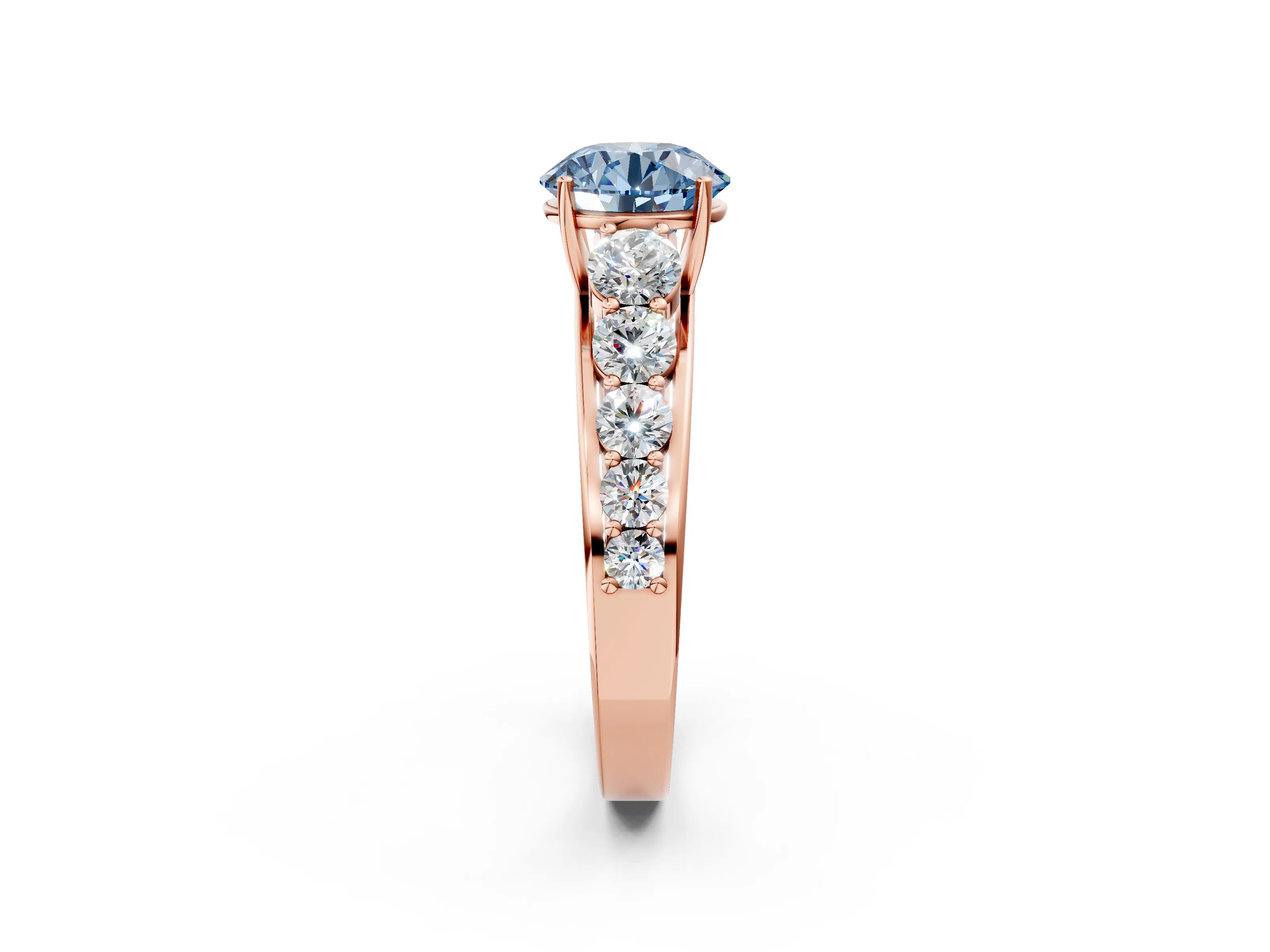 Rose gold Fancy Blue Round Cut Brilliant Diamond Pavé Band with Six-Prong Setting_2