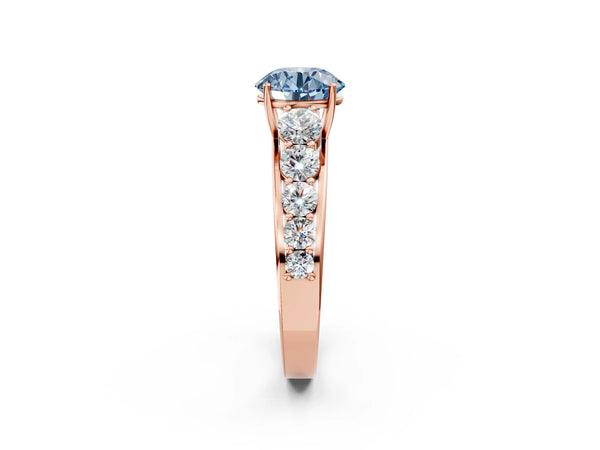 Rose gold Fancy Blue Round Cut Brilliant Diamond Pavé Band with Six-Prong Setting