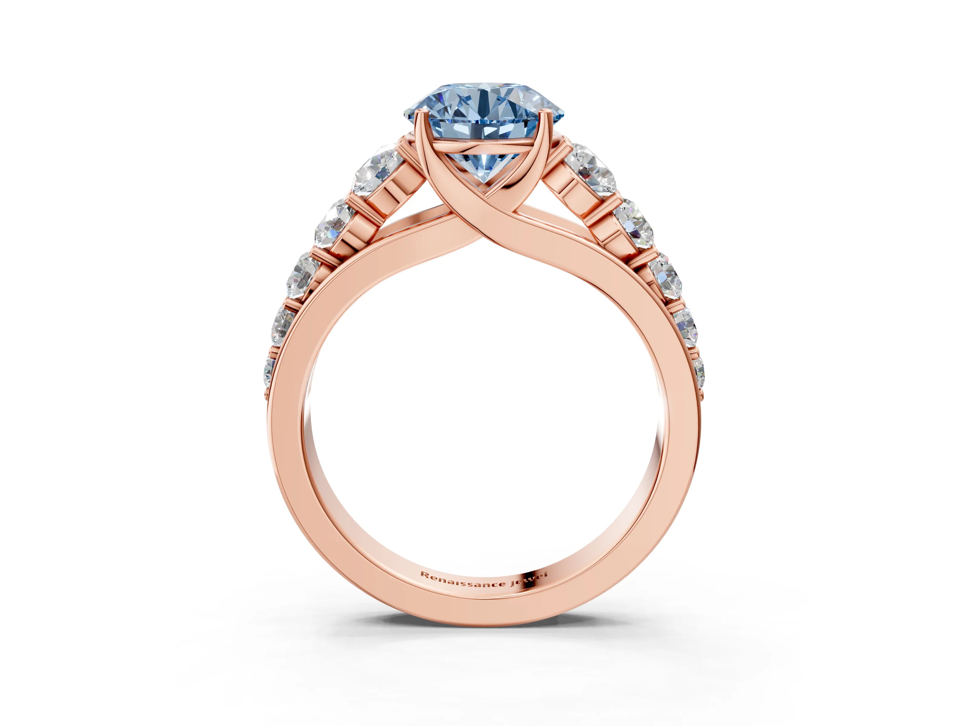 Rose gold Fancy Blue Round Cut Brilliant Diamond Pavé Band with Six-Prong Setting_3