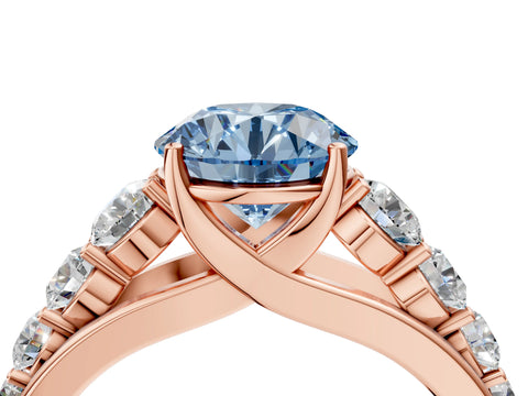 Rose gold Fancy Blue Round Cut Brilliant Diamond Pavé Band with Six-Prong Setting_4