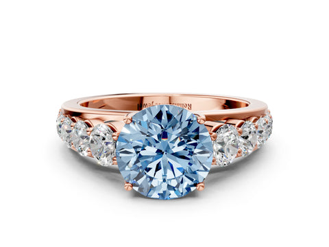 Rose gold Fancy Blue Round Cut Brilliant Diamond Pavé Band with Six-Prong Setting