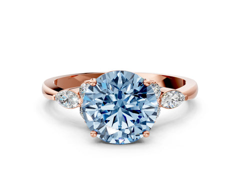 Rose gold Fancy Blue Round Cut Brilliant Diamond Solitaire Ring with Pear Side Stones and Four-Prong Setting_3