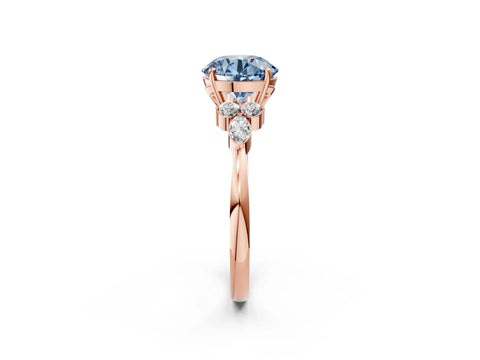 Rose gold Fancy Blue Round Cut Brilliant Diamond Solitaire Ring with Pear Side Stones and Four-Prong Setting_5