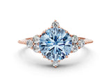 Rose gold Fancy Blue Round Cut Brilliant Diamond with Cluster Setting on a Beaded Band and Four-Prong Setting