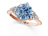 Rose gold Fancy Blue Round Cut Brilliant Diamond with Cluster Setting on a Beaded Band and Four-Prong Setting_1