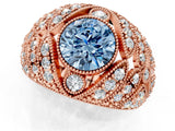 Rose gold Fancy Blue Round Cut Brilliant Halo Pave Diamond Milgrain Ring_1