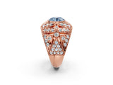 Rose gold Fancy Blue Round Cut Brilliant Halo Pave Diamond Milgrain Ring_2
