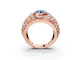 Rose gold Fancy Blue Round Cut Brilliant Halo Pave Diamond Milgrain Ring_3
