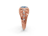 Rose gold Fancy Blue Round Cut Brilliant Milgrain Filigree Diamond Ring with Square Prong Setting_2