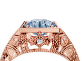 Rose gold Fancy Blue Round Cut Brilliant Milgrain Filigree Diamond Ring with Square Prong Setting_4