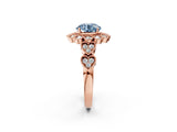 Rose gold Fancy Blue Round Cut Brilliant Milgrain Pave Heart Band Solitaire Ring_2