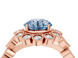 Rose gold Fancy Blue Round Cut Brilliant Milgrain Pave Heart Band Solitaire Ring_4