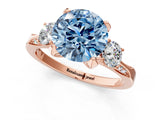 Rose gold Fancy Blue Round Cut Brilliant Three-Stone Diamond Ring with Pavé Band and Four-Prong Setting_4