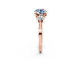 Rose gold Fancy Blue Round Cut Brilliant Three-Stone Diamond Ring with Pavé Band and Four-Prong Setting_5
