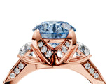 Rose gold Fancy Blue Round Cut Brilliant Three-Stone Diamond Ring with Pavé Band and Four-Prong Setting_7