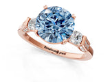 Rose gold Fancy Blue Round Cut Brilliant Three-Stone Pave Band with Four-Prong Setting_1
