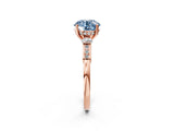 Rose gold Fancy Blue Round Cut Brilliant Three-Stone Pave Band with Four-Prong Setting_2