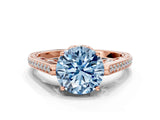 Rose gold Fancy Blue Round  Cut Cathedral Pave Diamond Engagement Ring with Six-Prong Setting_31