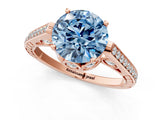 Rose gold Fancy Blue Round  Cut Cathedral Pave Diamond Engagement Ring with Six-Prong Setting_32