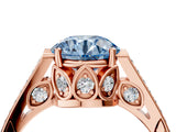 Rose gold Fancy Blue Round  Cut Cathedral Pave Diamond Engagement Ring with Six-Prong Setting_35