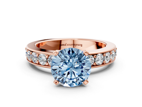 Rose gold Fancy Blue Round  Cut Channel Set Diamond Engagement Ring with Four-Prong Setting_221