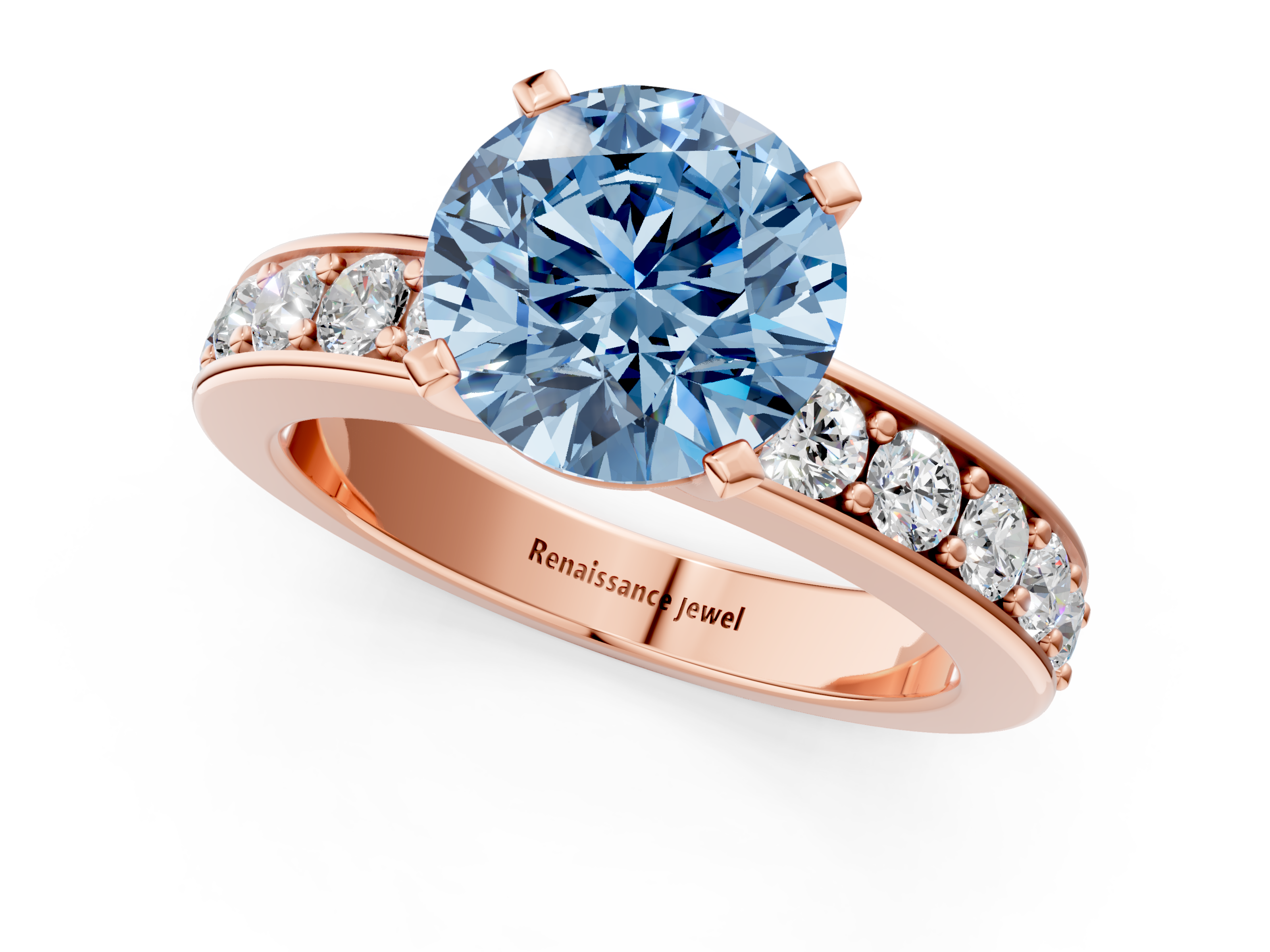 Rose gold Fancy Blue Round  Cut Channel Set Diamond Engagement Ring with Four-Prong Setting_222